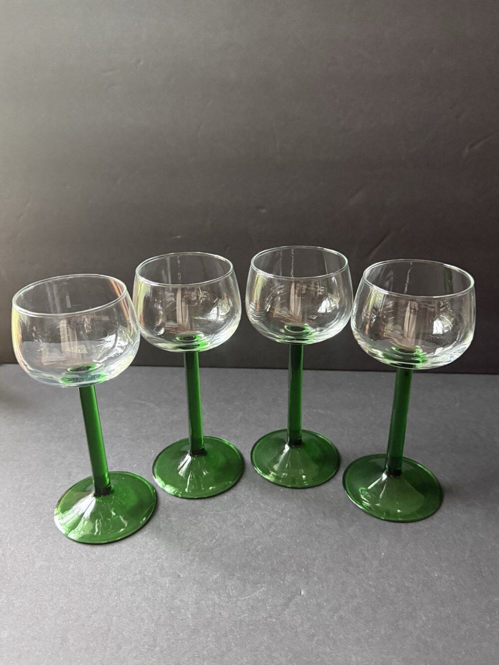 Vintage Luminarc Green Stem Wine Glasses Set (4) French Mid Century Barware MCM